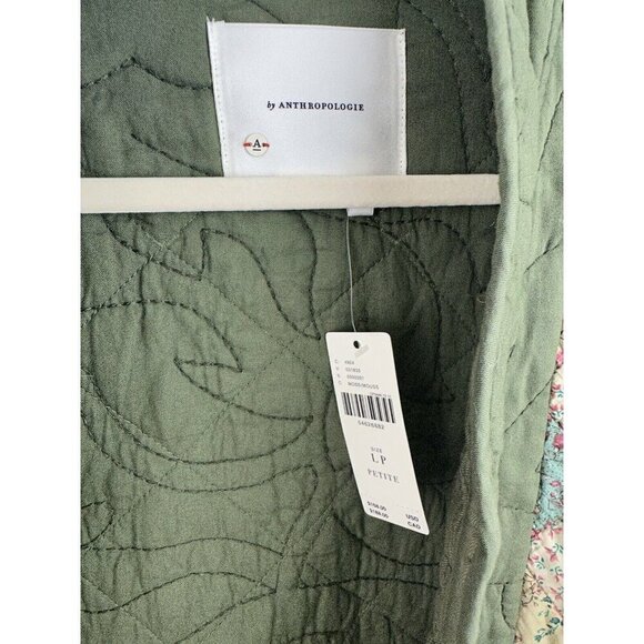 Anthropologie Quilted Patchwork Kimono Jacket Moss Green Sz Large NEW LP Petite - Picture 8 of 13